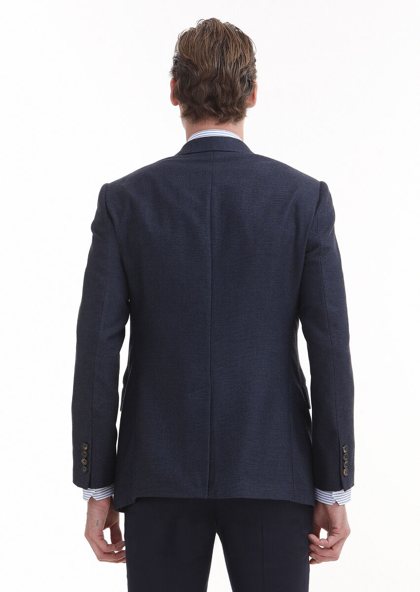 Lacivert Desenli Regular Fit Pamuk Karışımlı Ceket