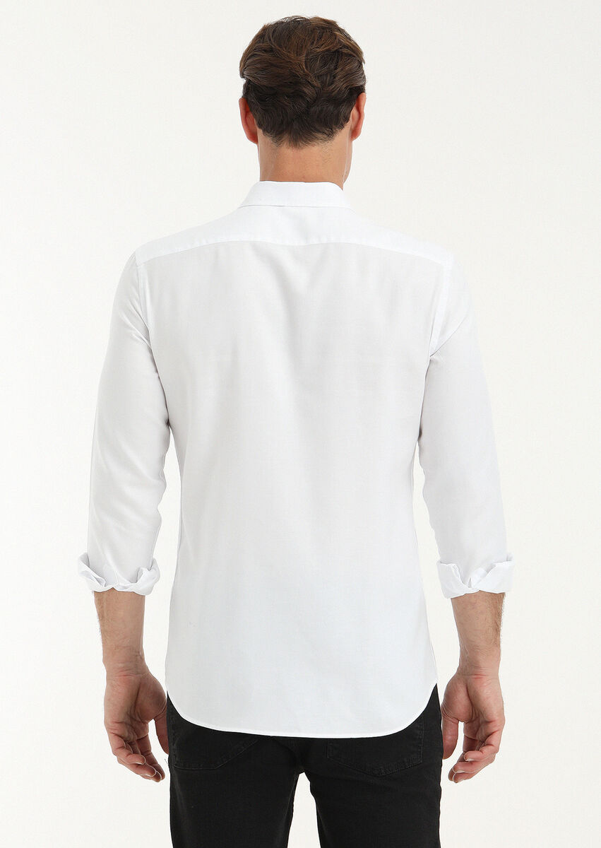 Beyaz Düz Slim Fit Dokuma Casual %100 Pamuk Gömlek