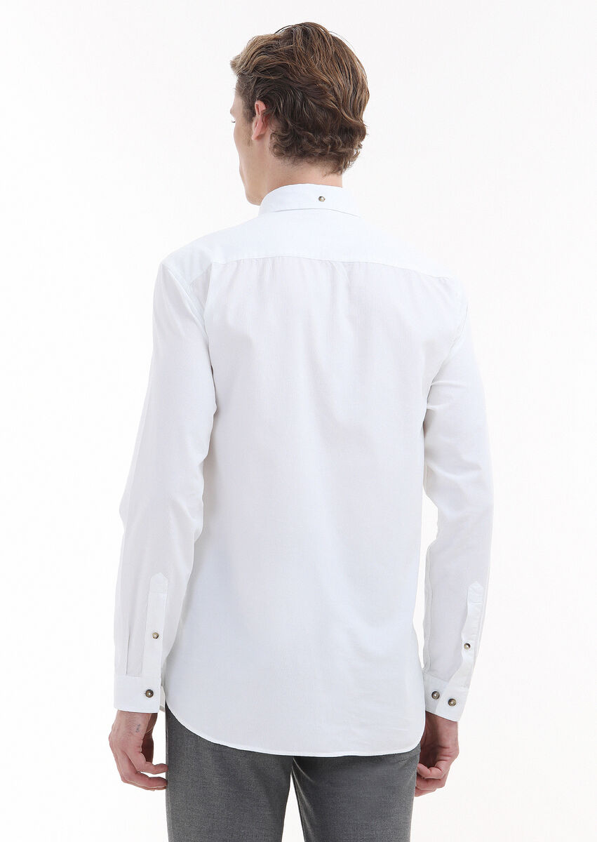 Beyaz Fitilli Regular Fit Dokuma Kadife Casual %100 Pamuk Gömlek