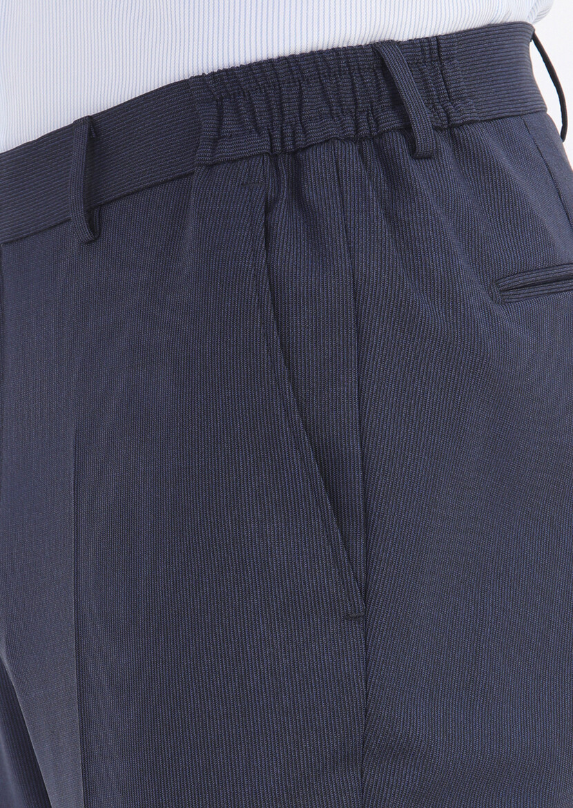 Lacivert Çizgili Modern Fit Yün Karışımlı Takım Elbise - Thumbnail