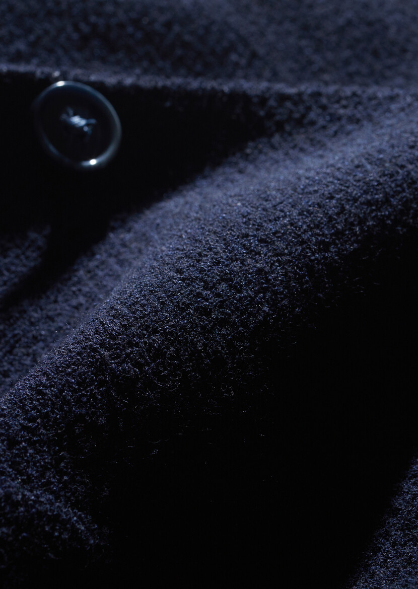 Lacivert Desenli Shirt Shoulder Slim Fit Pamuk Karışımlı Örme Ceket - Thumbnail