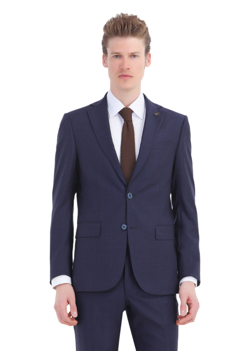 Lacivert Mikro Modern Fit %100 Yün Takım Elbise
