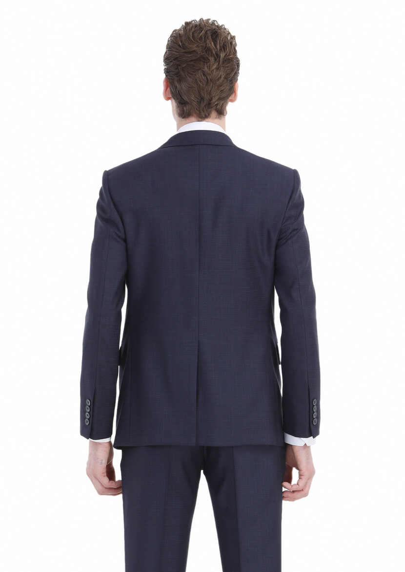 Lacivert Mikro Modern Fit %100 Yün Takım Elbise - Thumbnail
