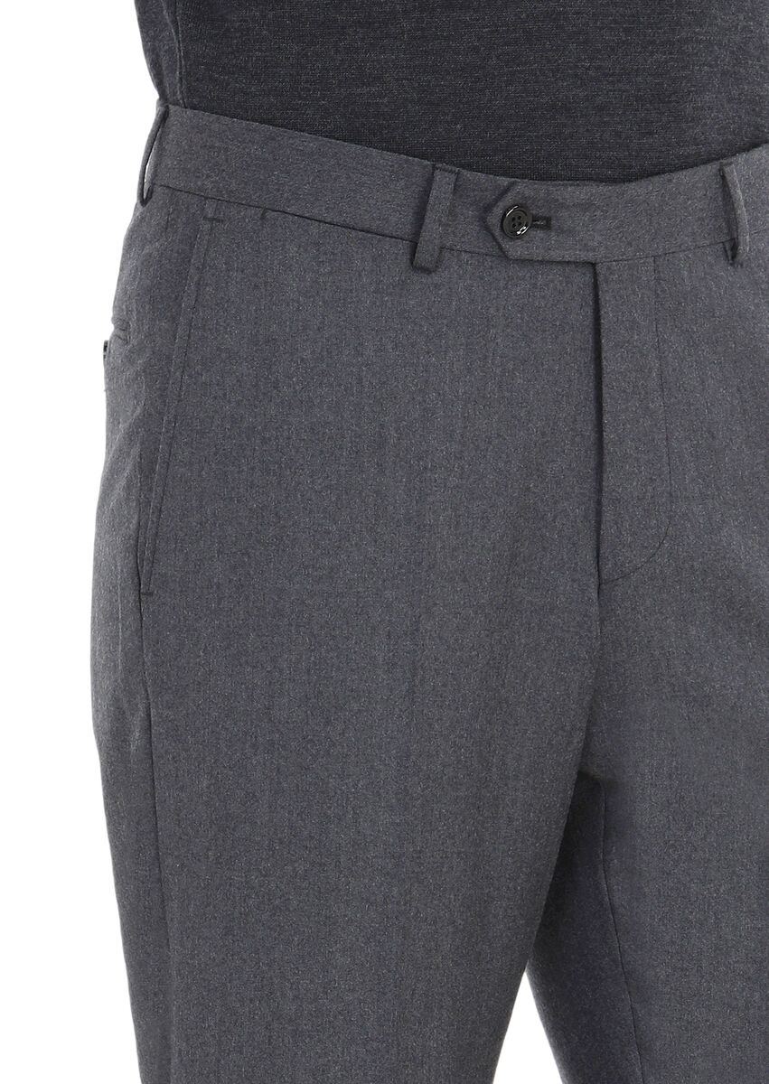 Gri Düz Kumaş Regular Fit Klasik %100 Yün Pantolon