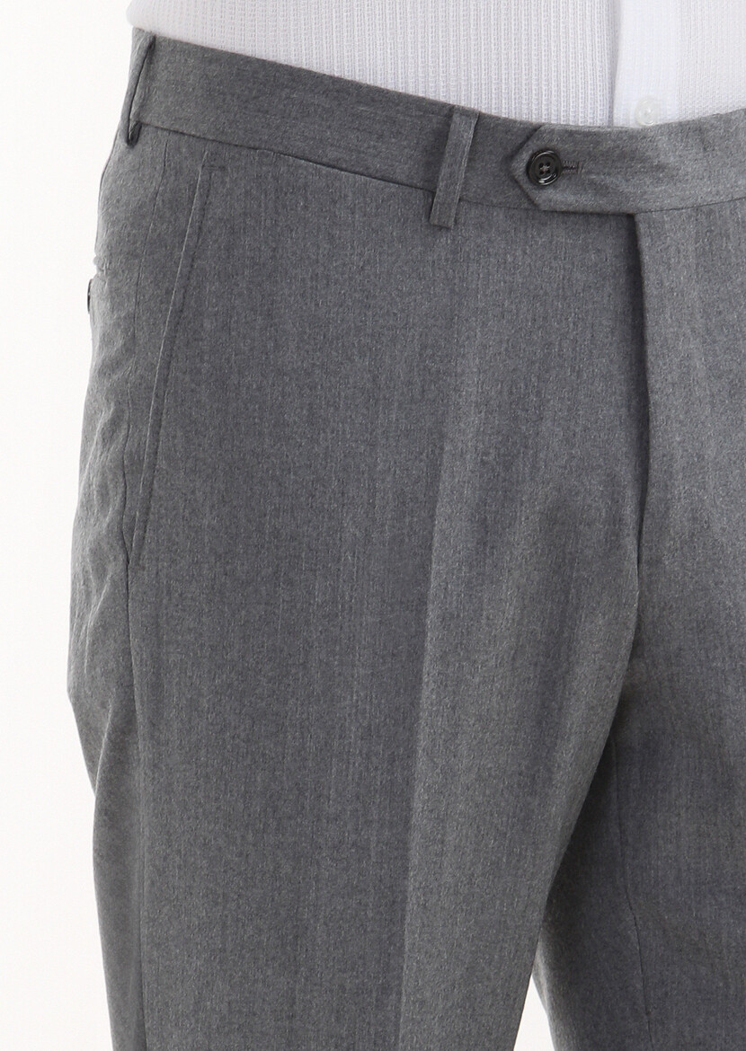 Açık Gri Düz Kumaş Regular Fit Klasik %100 Yün Pantolon - Thumbnail