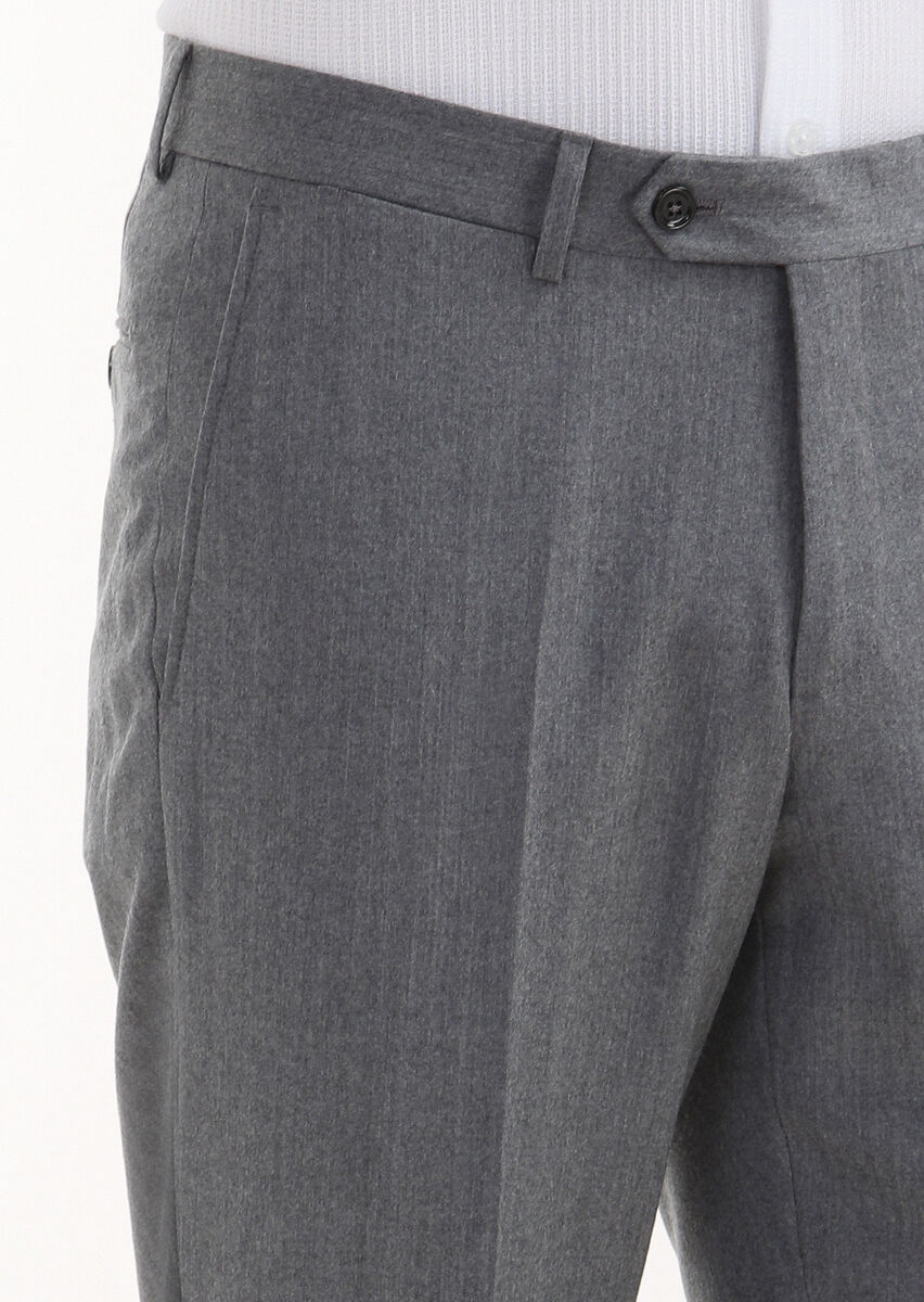 Açık Gri Düz Kumaş Regular Fit Klasik %100 Yün Pantolon