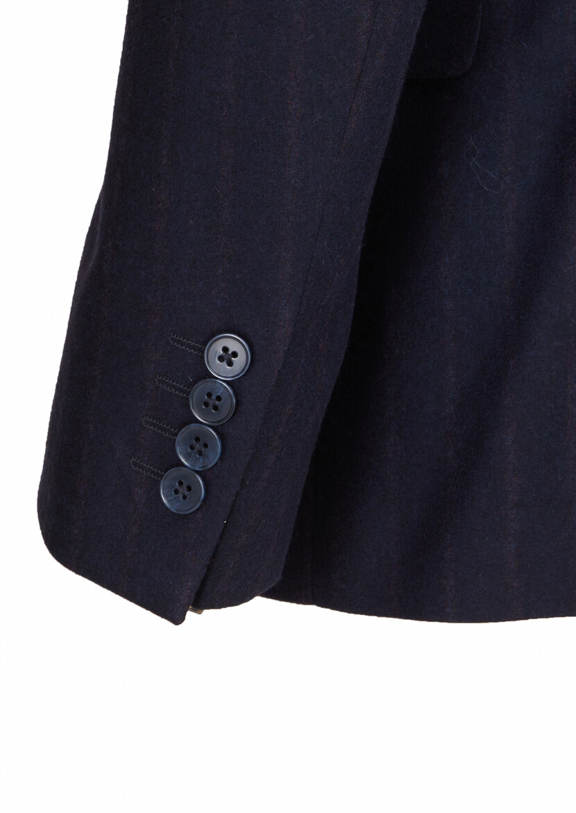 Lacivert Çizgili Zeroweight Slim Fit Yün Karışımlı Takım Elbise - Thumbnail