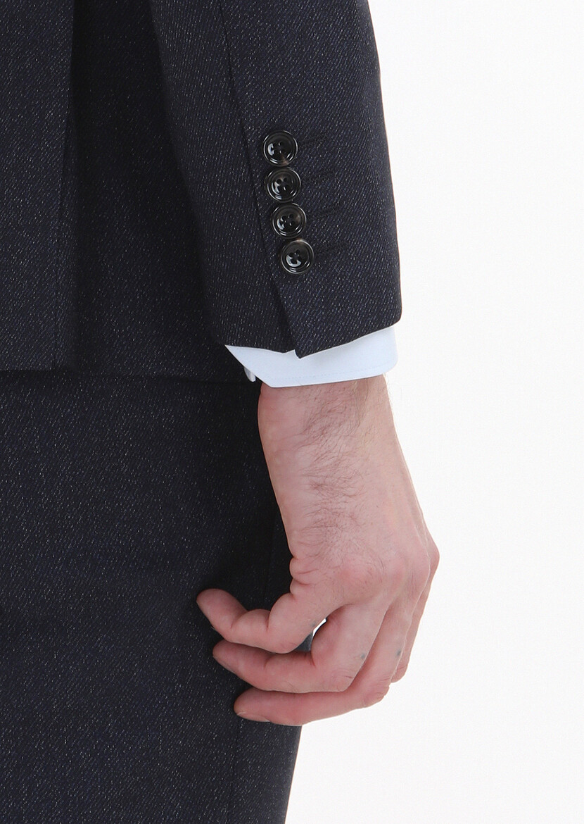 Lacivert Çizgili Modern Fit %100 Yün Takım Elbise - Thumbnail