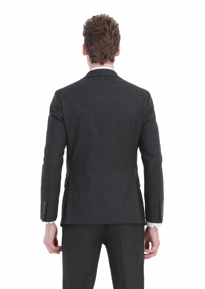Antrasit Kareli Zeroweight Slim Fit Yün Karışımlı Takım Elbise