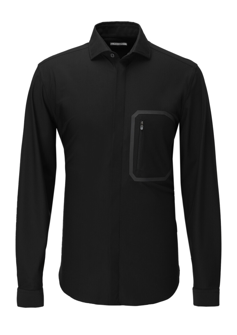 Siyah Düz Regular Fit Klasik Gömlek - Thumbnail