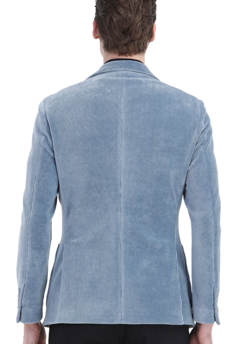 Mavi Fitilli Shirt Shoulder Slim Fit Pamuk Karışımlı Örme Ceket - Thumbnail