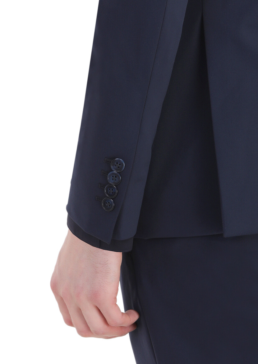 Lacivert Düz Comfort Fit Örme Takım Elbise - Thumbnail