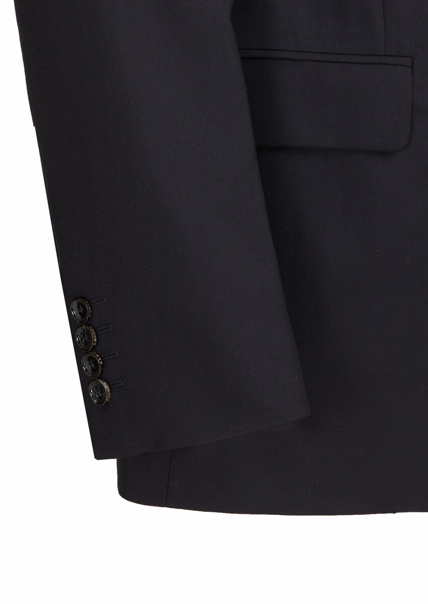 Siyah Desenli Regular Fit Yün Karışımlı Takım Elbise