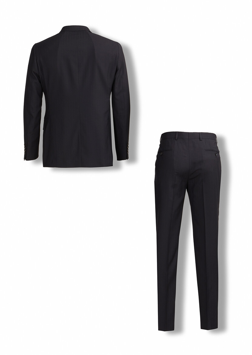 Siyah Desenli Regular Fit Yün Karışımlı Takım Elbise - Thumbnail