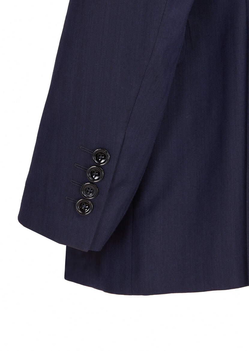 Lacivert Desenli Regular Fit Yün Karışımlı Takım Elbise - Thumbnail