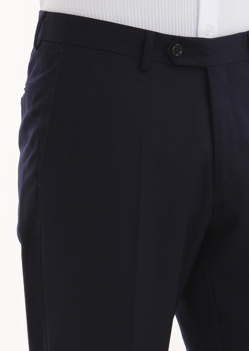 Lacivert Düz Kumaş Regular Fit Klasik %100 Yün Pantolon - Thumbnail