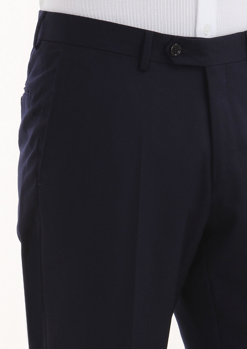Lacivert Düz Kumaş Regular Fit Klasik %100 Yün Pantolon