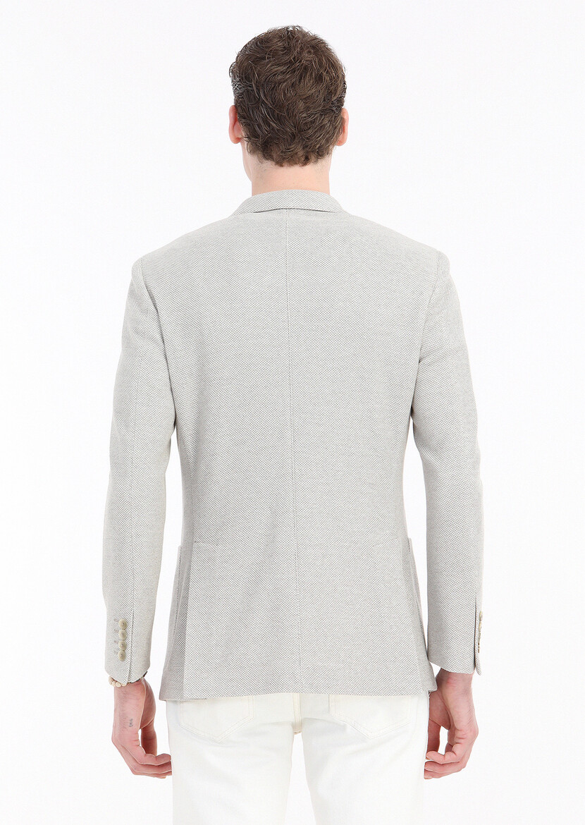 Bej Desenli Shirt Shoulder Slim Fit %100 Pamuk Örme Ceket - Thumbnail