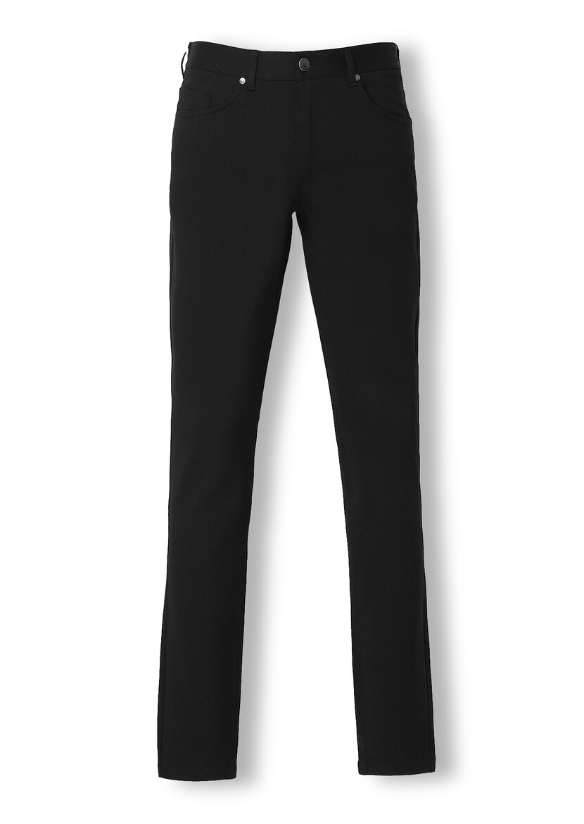 Siyah Düz Örme Slim Fit Casual Pantolon - Thumbnail