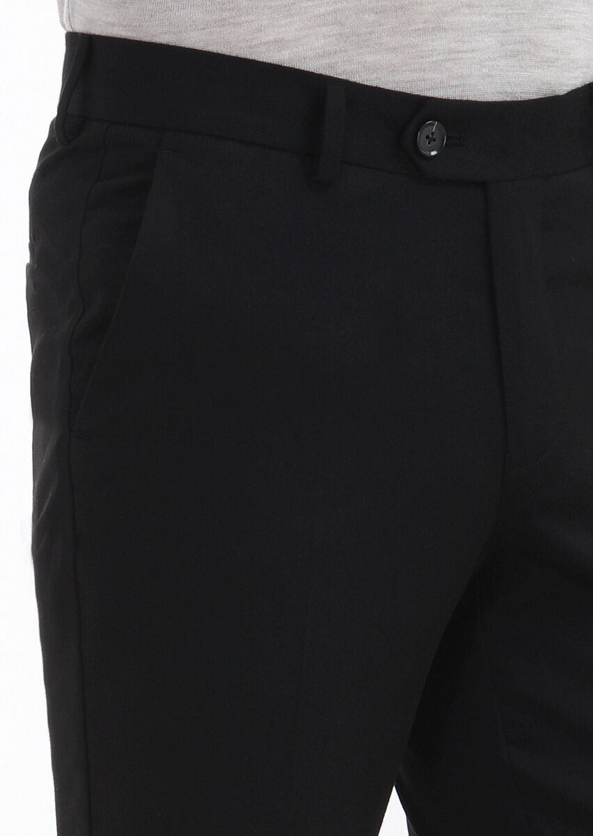 Siyah Düz Dokuma Slim Fit Klasik Pantolon