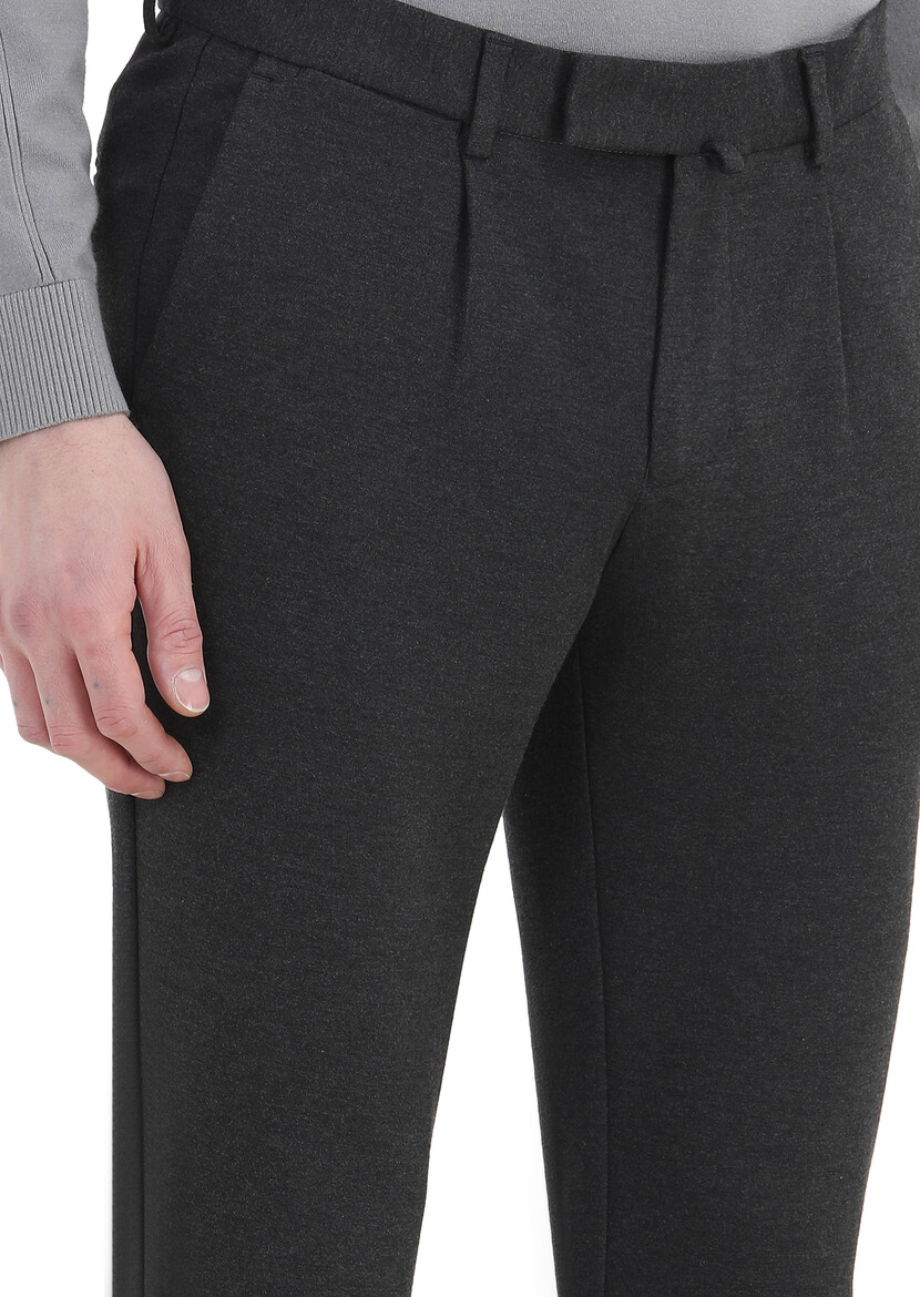 Antrasit Düz Örme Regular Fit Casual Pantolon - Thumbnail