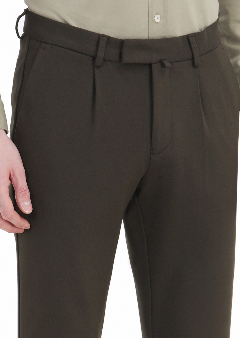 Haki Düz Örme Regular Fit Casual Pantolon - Thumbnail