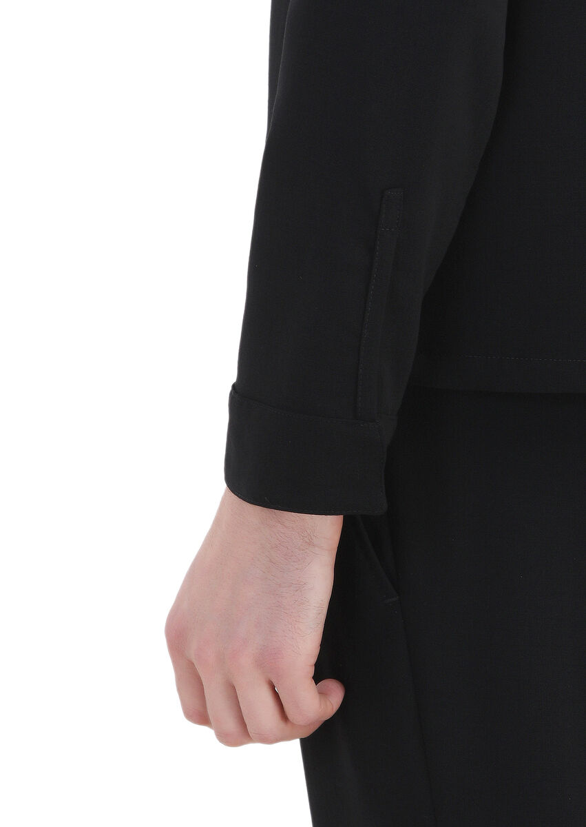 Siyah Düz Comfort Fit Yün Karışımlı Takım Elbise