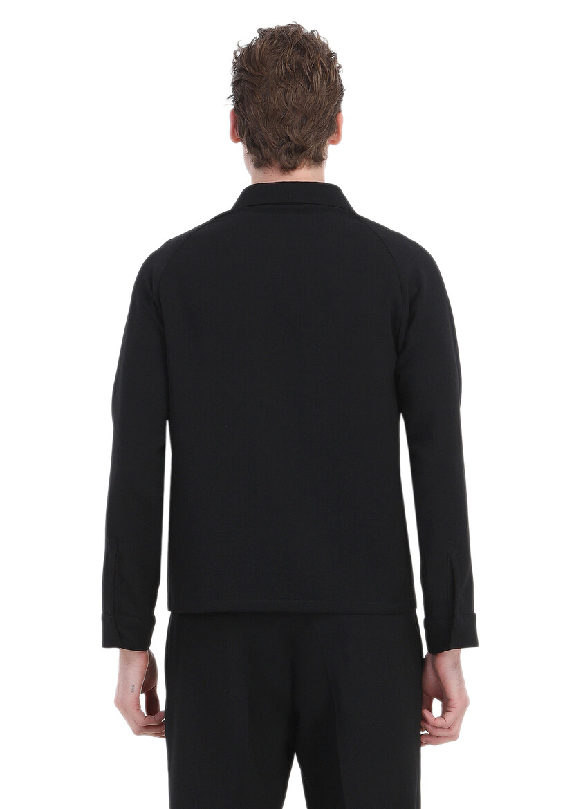 Siyah Düz Comfort Fit Yün Karışımlı Takım Elbise - Thumbnail