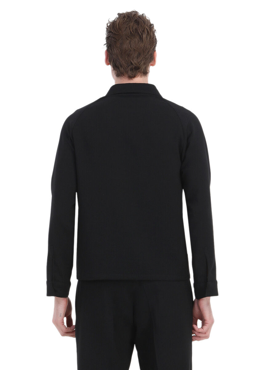 Siyah Düz Comfort Fit Yün Karışımlı Takım Elbise