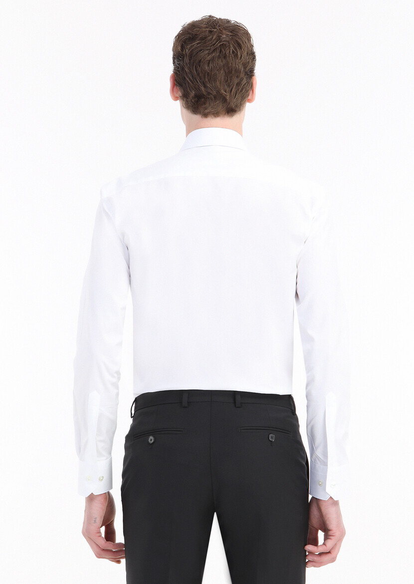 Beyaz Çizgili Regular Fit Dokuma Klasik %100 Pamuk Gömlek - Thumbnail