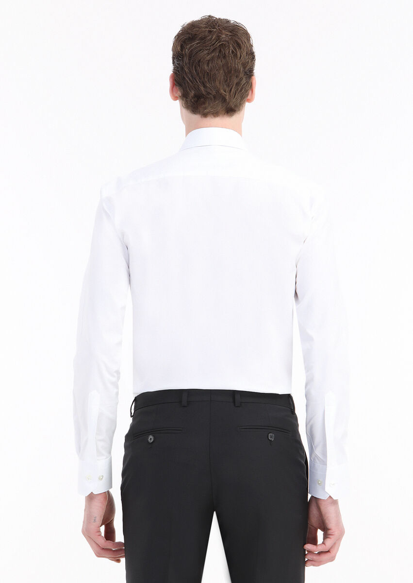 Beyaz Çizgili Regular Fit Dokuma Klasik %100 Pamuk Gömlek