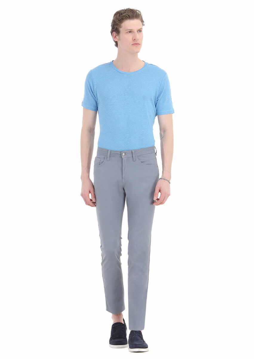 Mavi Düz Dokuma Slim Fit Casual Pamuk Karışımlı Pantolon
