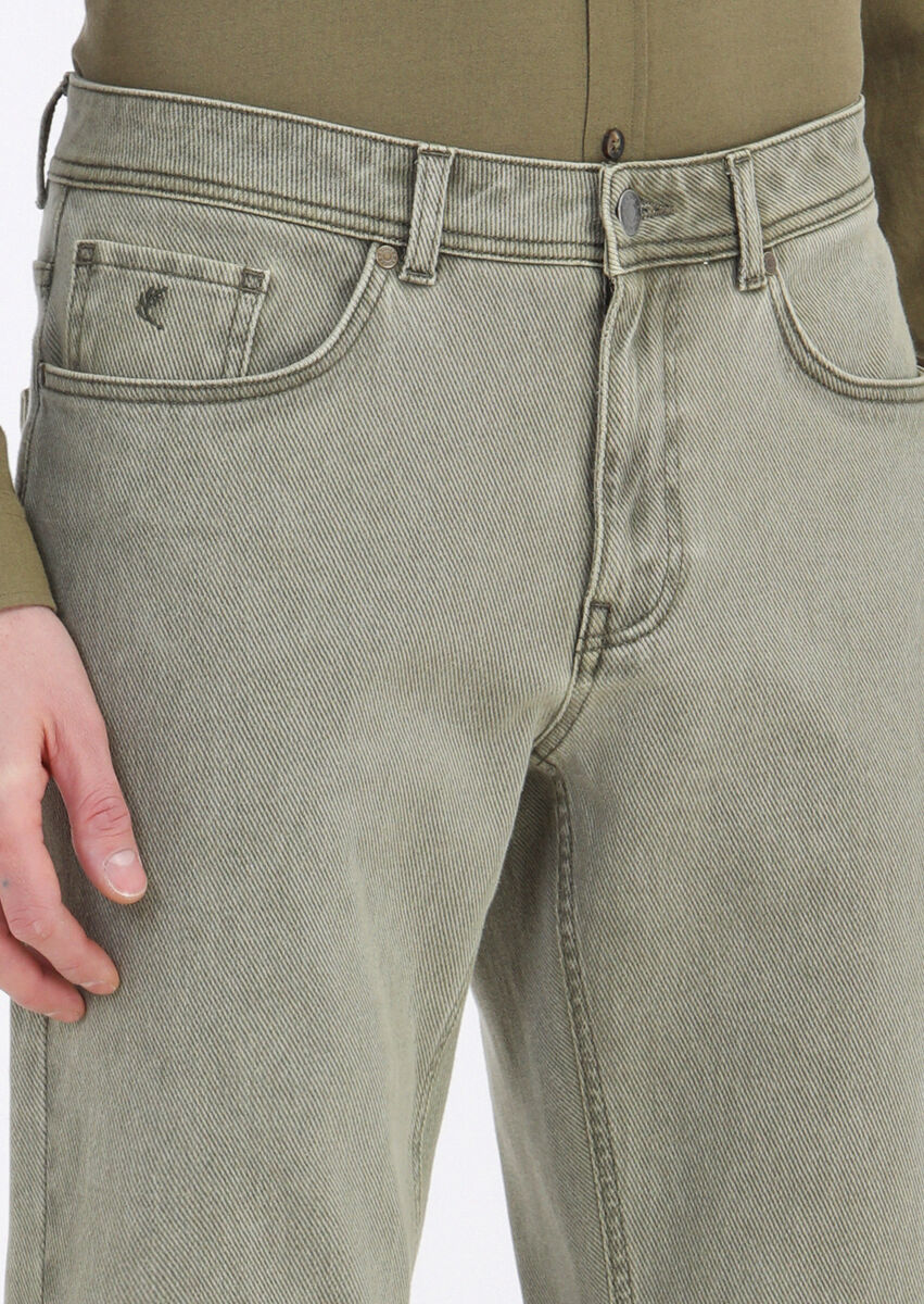 Haki Desenli Dokuma Slim Fit Casual Pamuk Karışımlı Pantolon