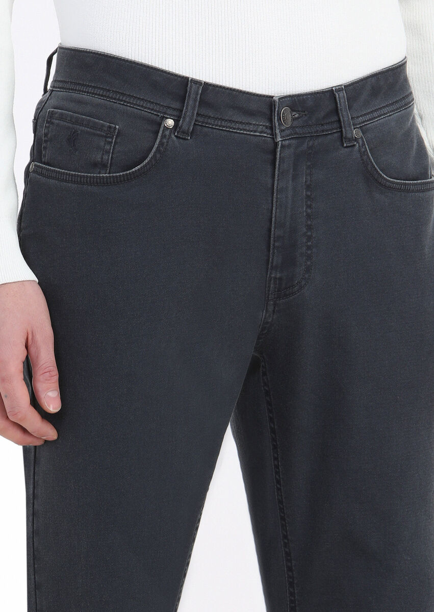 Antrasit Düz Örme Slim Fit Casual Pamuk Karışımlı Pantolon