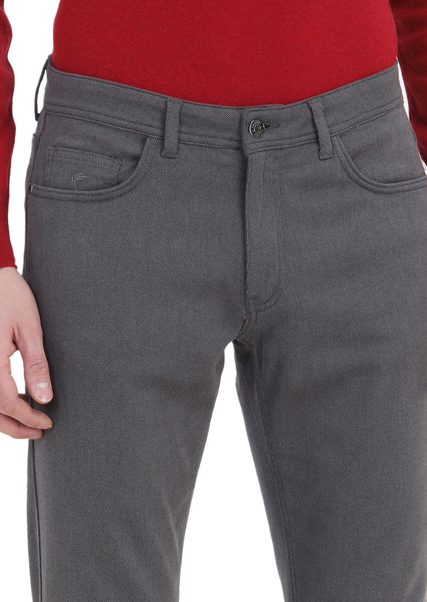 Koyu Gri Desenli Dokuma Slim Fit Casual Pamuk Karışımlı Pantolon