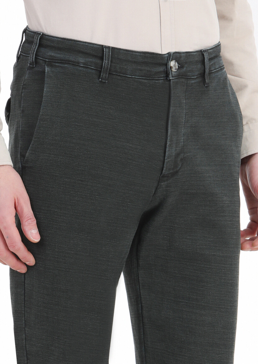 Haki Düz Slim Fit Denim Pamuk Karışımlı Pantolon - Thumbnail