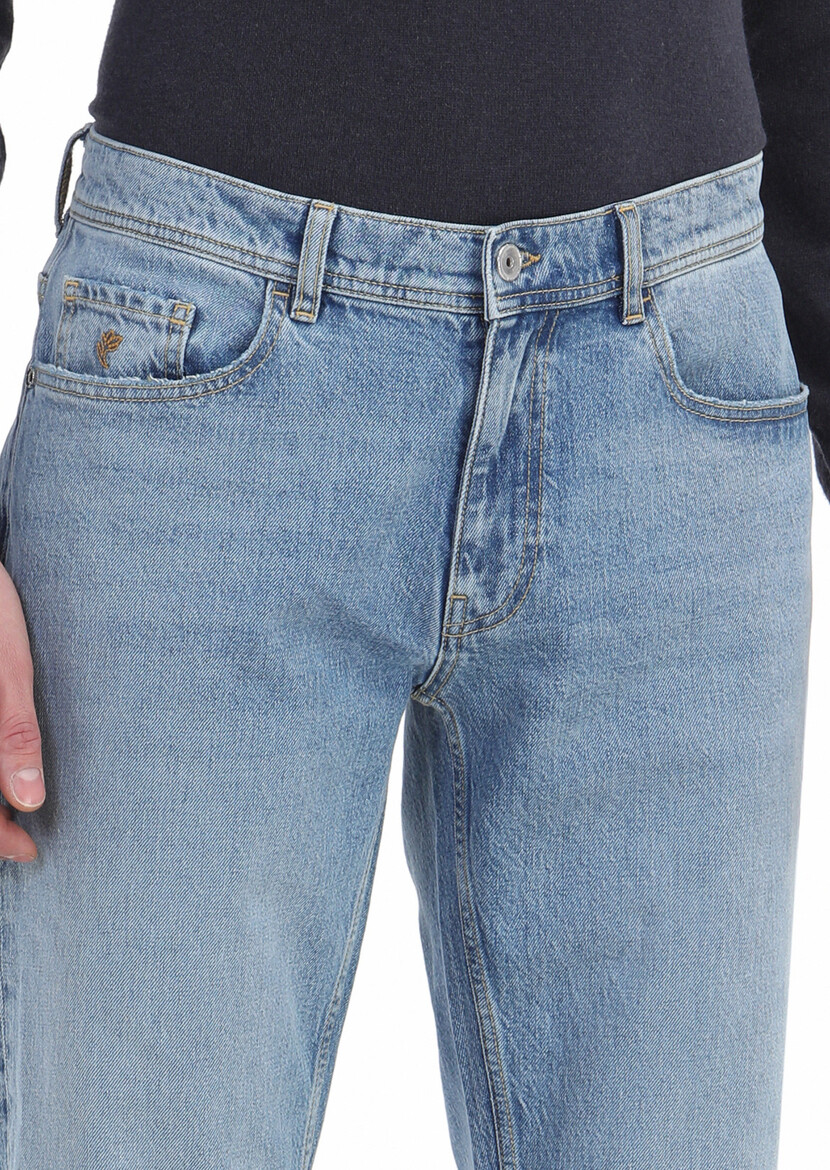 Mavi Düz Regular Fit Denim Pamuk Karışımlı Pantolon - Thumbnail