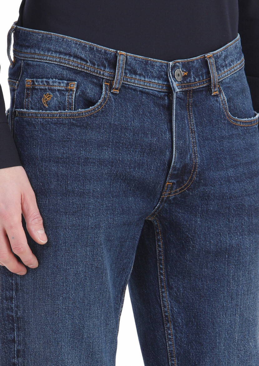 Lacivert Düz Regular Fit Denim %100 Pamuk Pantolon - Thumbnail