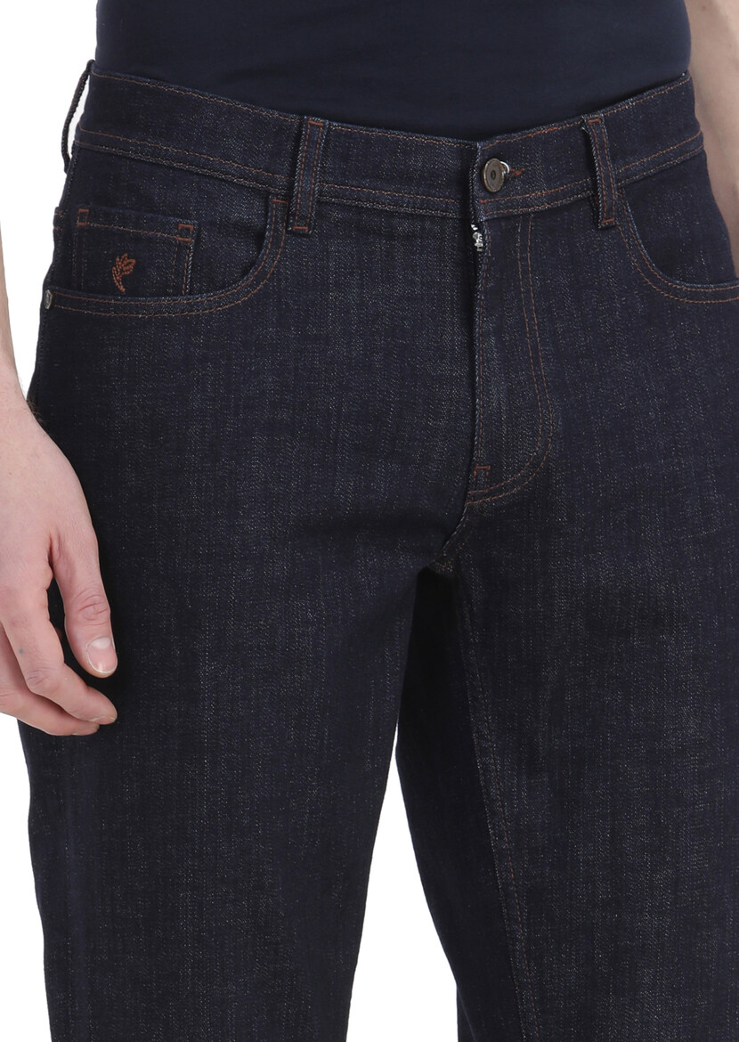Lacivert Düz Slim Fit Denim Pamuk Karışımlı Pantolon - Thumbnail