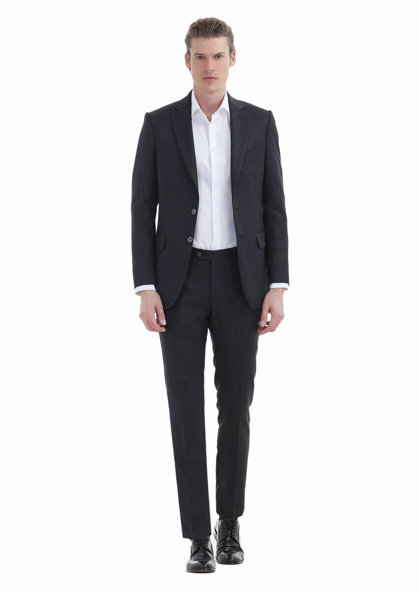 Antrasit Desenli Thin&taller Slim Fit %100 Yün Takım Elbise