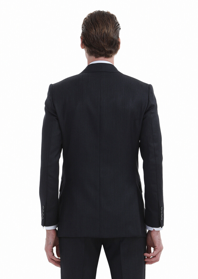 Antrasit Desenli Thin&taller Slim Fit %100 Yün Takım Elbise - Thumbnail