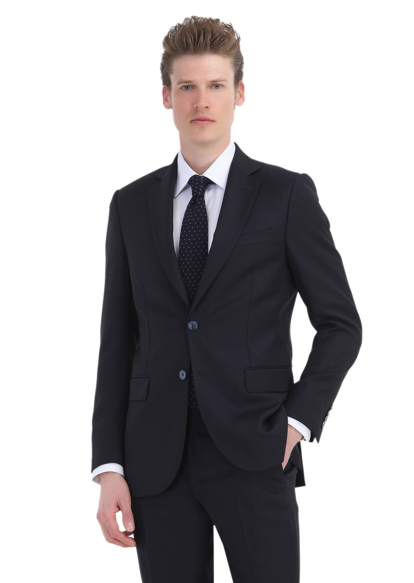 Lacivert Desenli Thin&taller Slim Fit %100 Yün Takım Elbise - Thumbnail