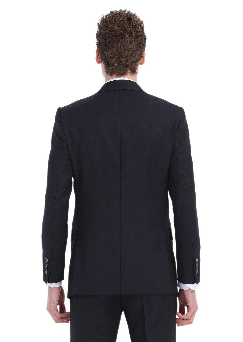 Lacivert Desenli Thin&taller Slim Fit %100 Yün Takım Elbise - Thumbnail