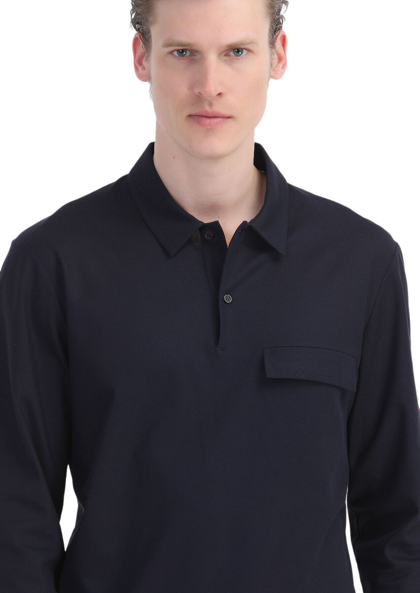 Lacivert Düz Polo Yaka %100 Pamuk T-Shirt