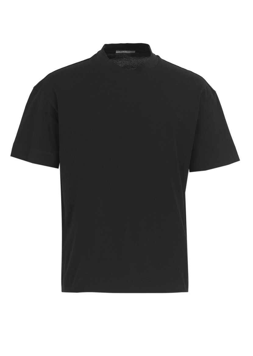 Siyah Düz Bisiklet Yaka %100 Pamuk T-Shirt - Thumbnail