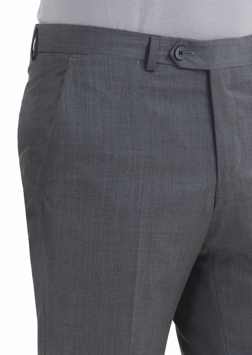 Gri Düz Kumaş Modern Fit Klasik %100 Yün Pantolon