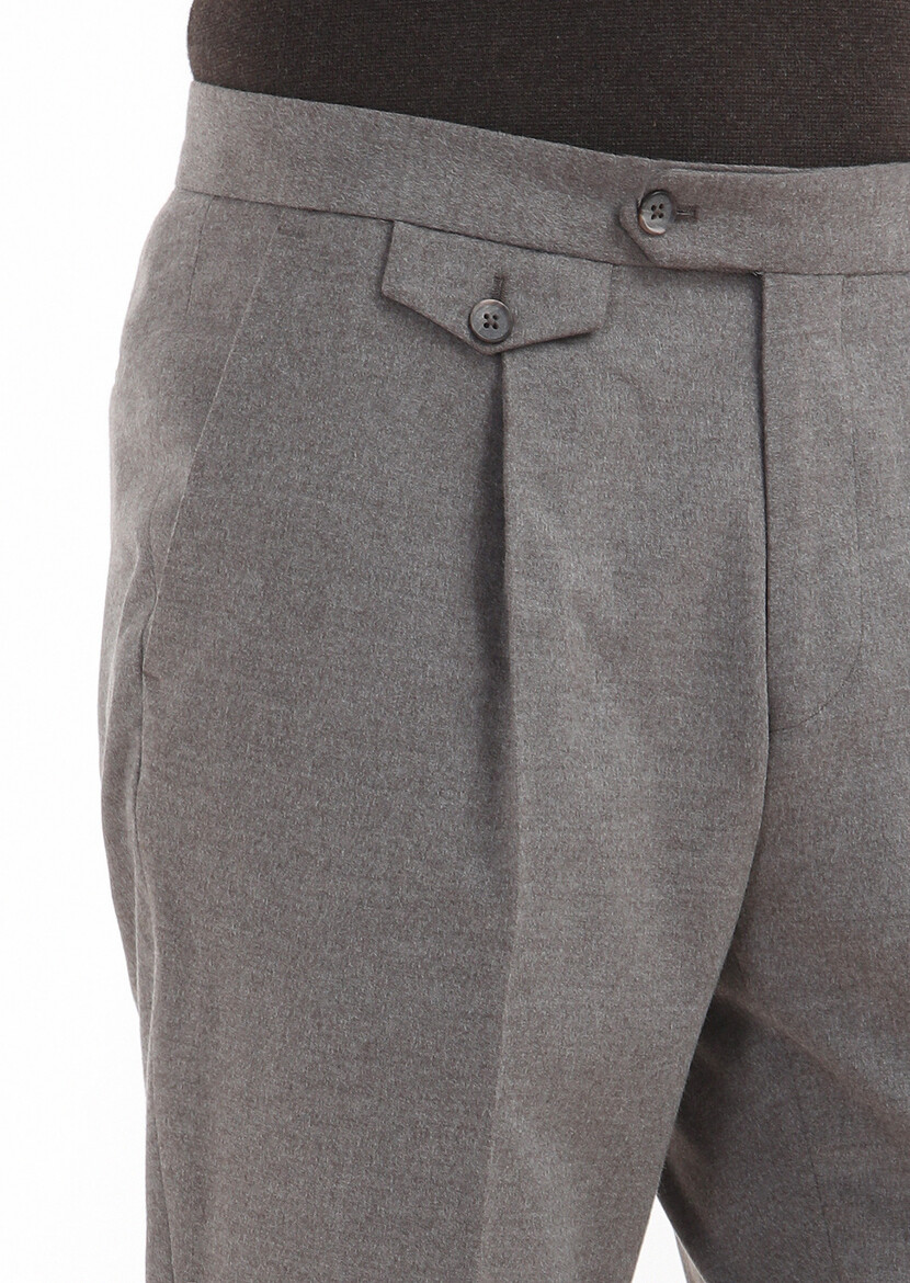 Bej Düz Kumaş Modern Fit Klasik Pantolon - Thumbnail