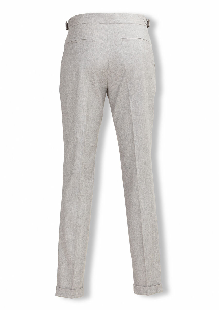 Gri Düz Kumaş Klasik Yün Karışımlı Pantolon