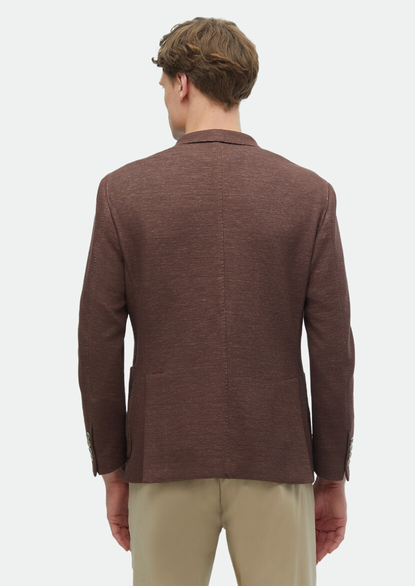 Kiremit Mikro Shirt Shoulder Slim Fit Pamuk Karışımlı Örme Ceket - Thumbnail