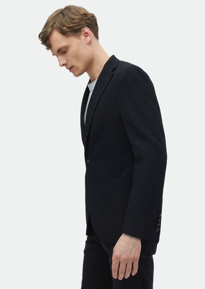 Siyah Desenli Shirt Shoulder Slim Fit Pamuk Karışımlı Ceket
